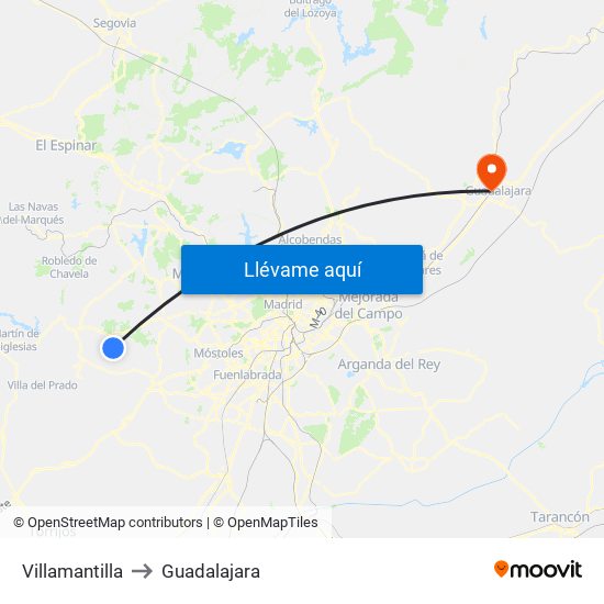Villamantilla to Guadalajara map