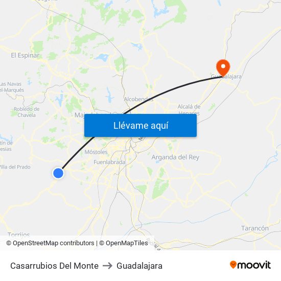 Casarrubios Del Monte to Guadalajara map
