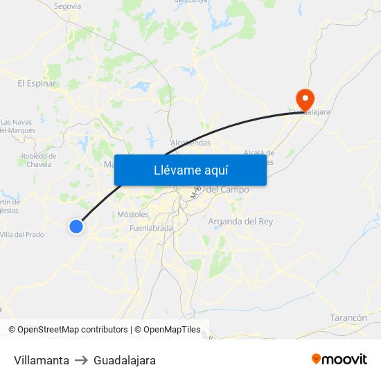 Villamanta to Guadalajara map
