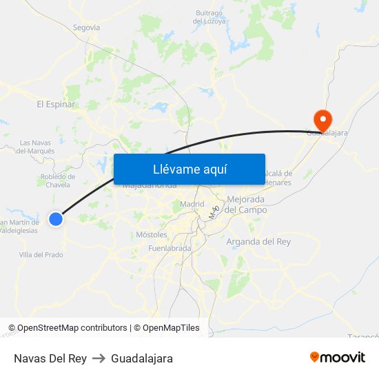 Navas Del Rey to Guadalajara map