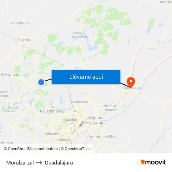 Moralzarzal to Guadalajara map