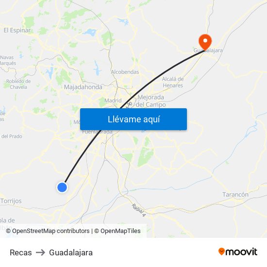 Recas to Guadalajara map