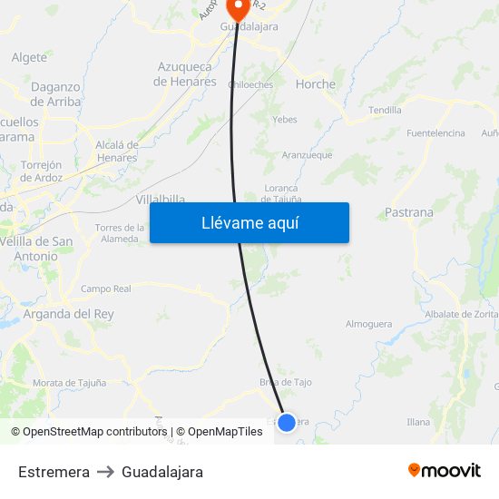 Estremera to Guadalajara map
