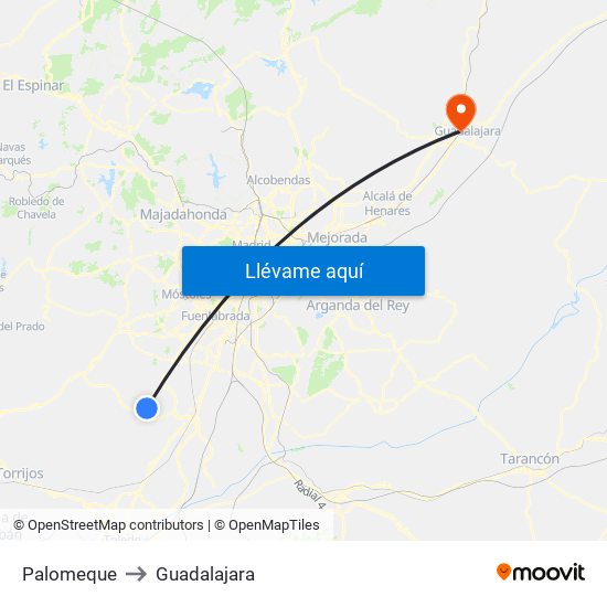 Palomeque to Guadalajara map