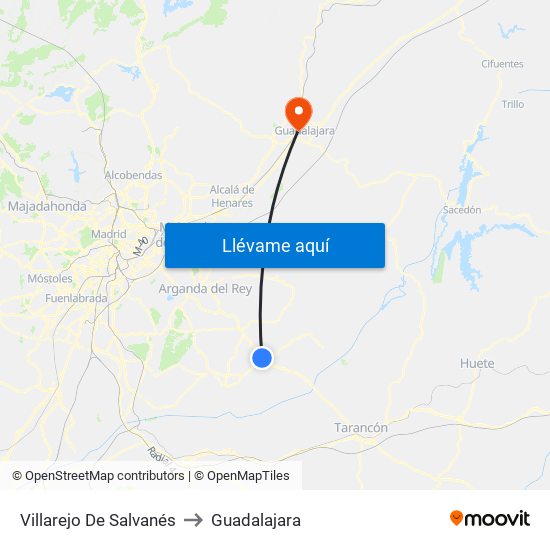 Villarejo De Salvanés to Guadalajara map