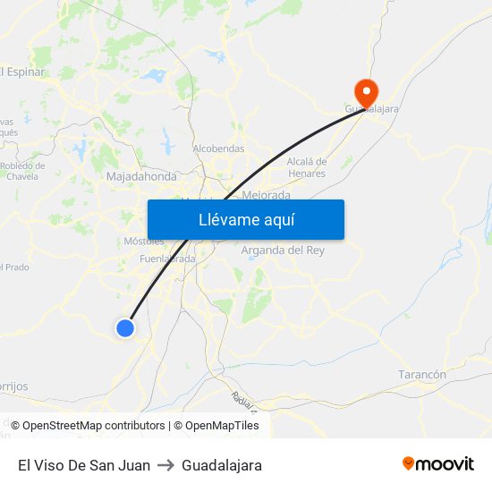 El Viso De San Juan to Guadalajara map