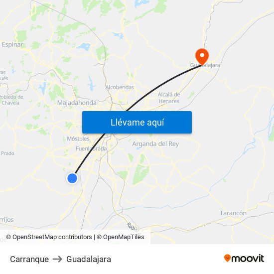 Carranque to Guadalajara map