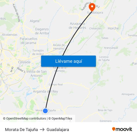 Morata De Tajuña to Guadalajara map