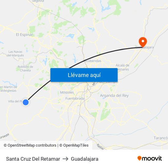 Santa Cruz Del Retamar to Guadalajara map