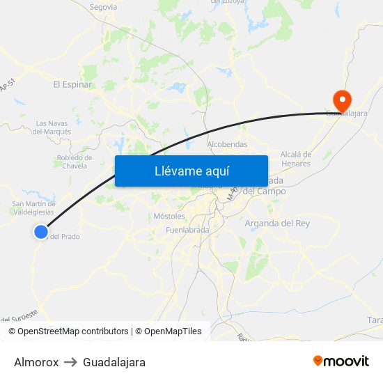 Almorox to Guadalajara map