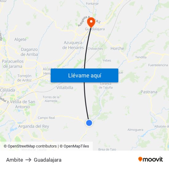 Ambite to Guadalajara map