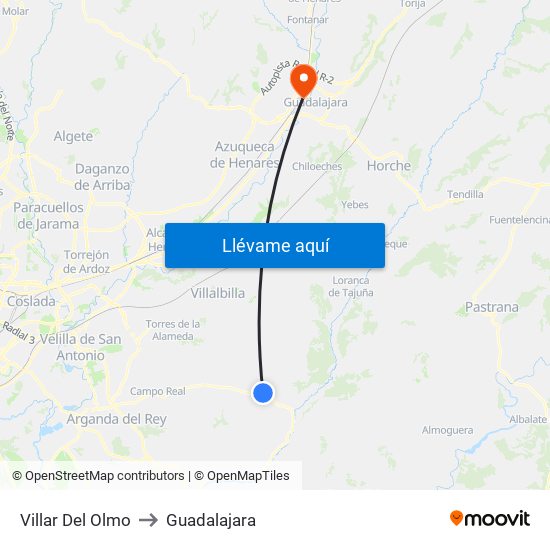 Villar Del Olmo to Guadalajara map