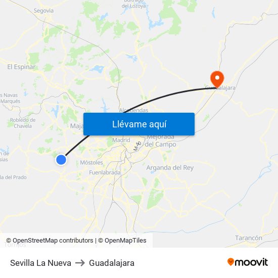 Sevilla La Nueva to Guadalajara map