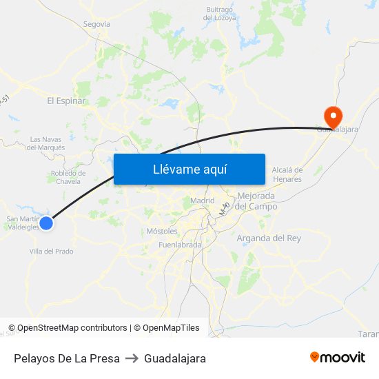 Pelayos De La Presa to Guadalajara map