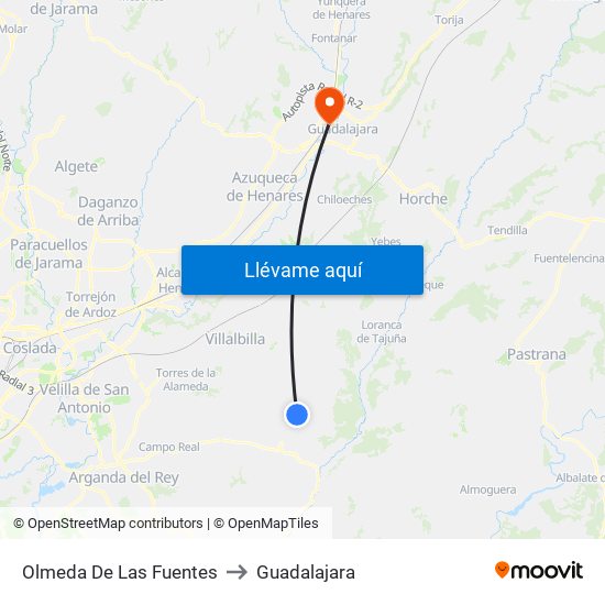 Olmeda De Las Fuentes to Guadalajara map