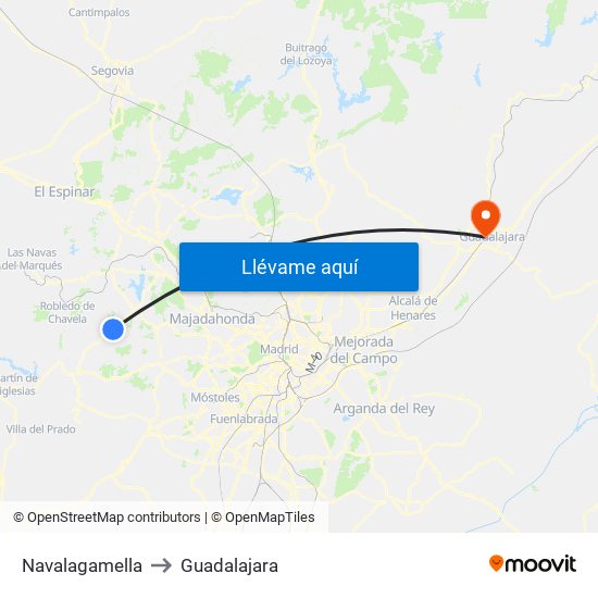 Navalagamella to Guadalajara map