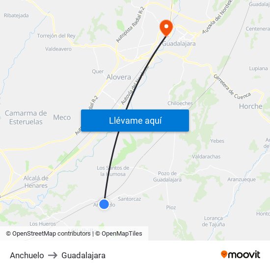 Anchuelo to Guadalajara map