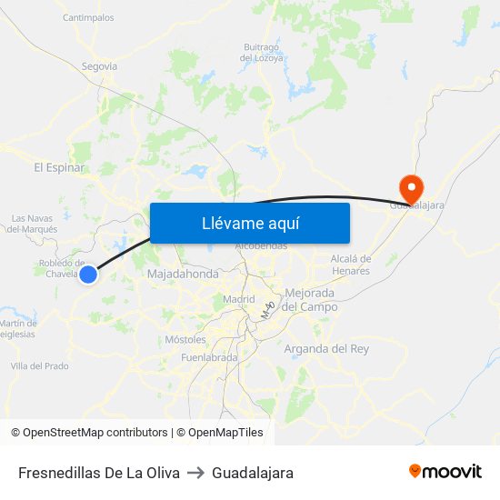 Fresnedillas De La Oliva to Guadalajara map