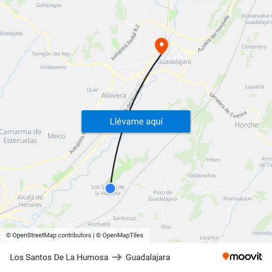 Los Santos De La Humosa to Guadalajara map