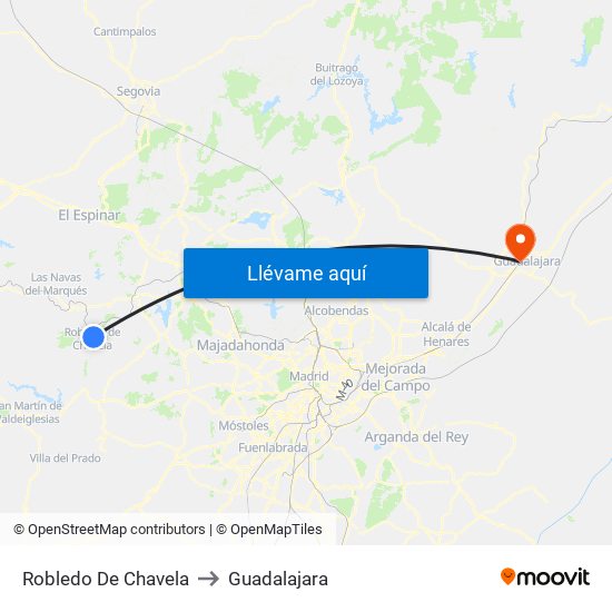 Robledo De Chavela to Guadalajara map