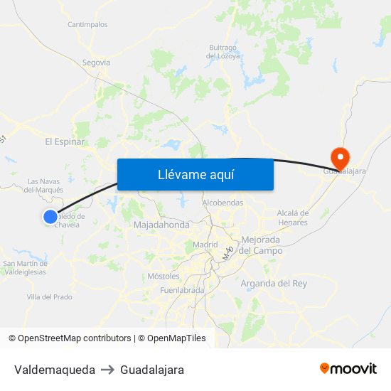 Valdemaqueda to Guadalajara map