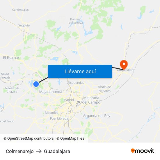 Colmenarejo to Guadalajara map