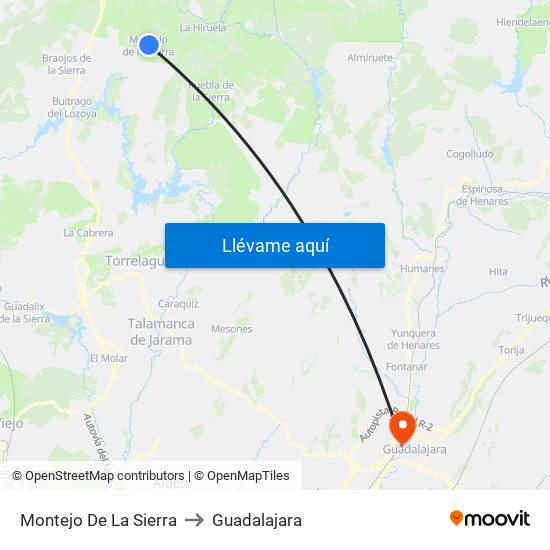 Montejo De La Sierra to Guadalajara map