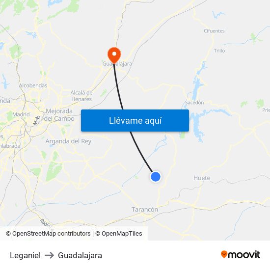 Leganiel to Guadalajara map