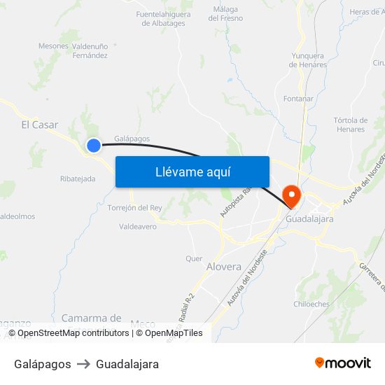 Galápagos to Guadalajara map