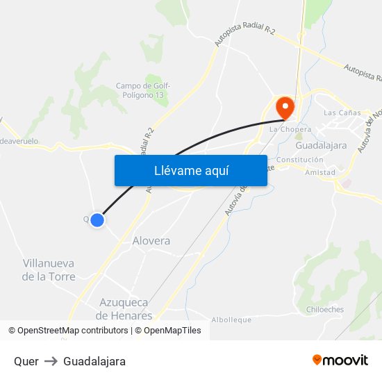 Quer to Guadalajara map