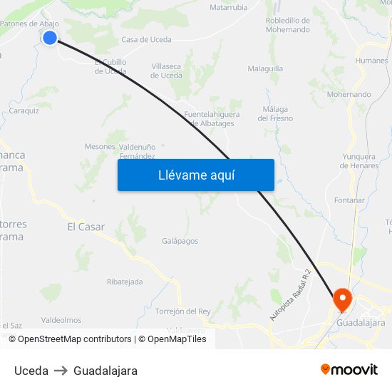 Uceda to Guadalajara map