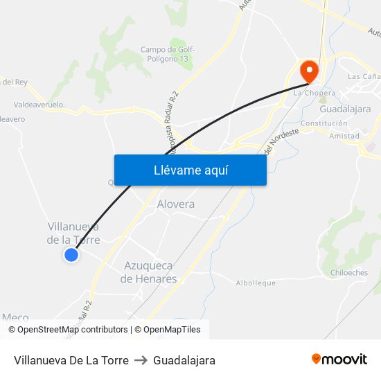 Villanueva De La Torre to Guadalajara map