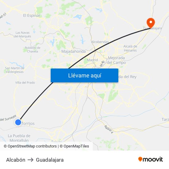 Alcabón to Guadalajara map