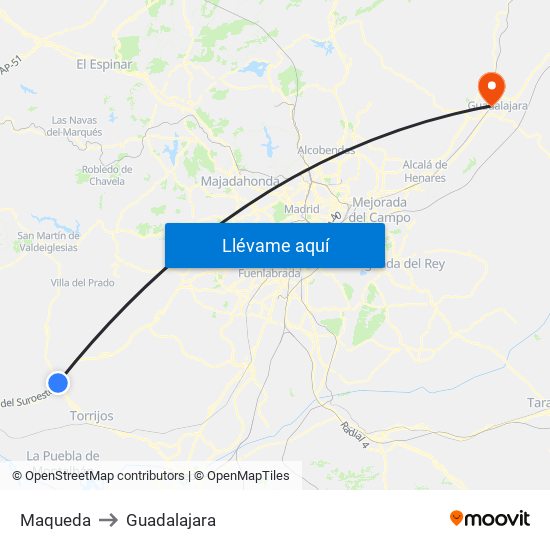 Maqueda to Guadalajara map