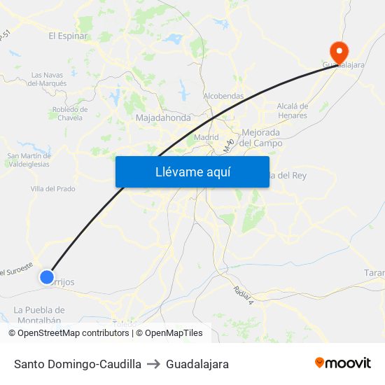 Santo Domingo-Caudilla to Guadalajara map