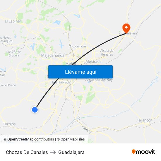 Chozas De Canales to Guadalajara map