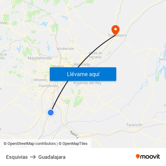 Esquivias to Guadalajara map