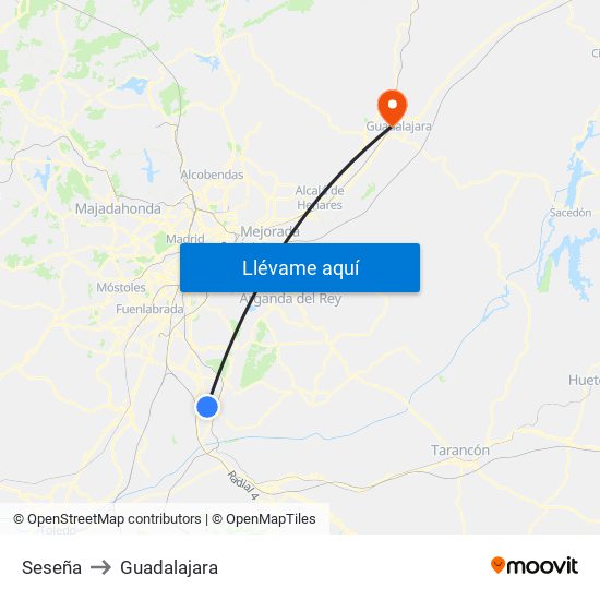 Seseña to Guadalajara map