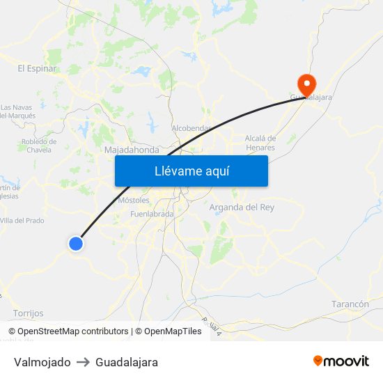 Valmojado to Guadalajara map