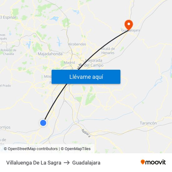 Villaluenga De La Sagra to Guadalajara map