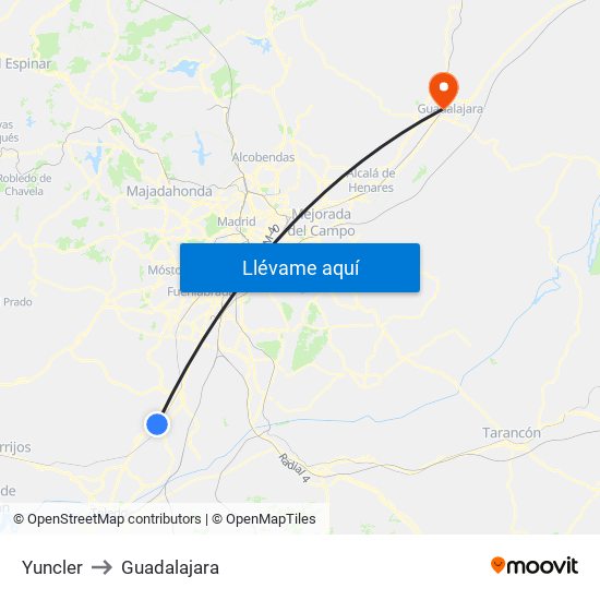 Yuncler to Guadalajara map