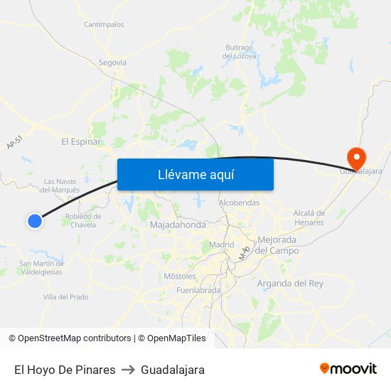 El Hoyo De Pinares to Guadalajara map