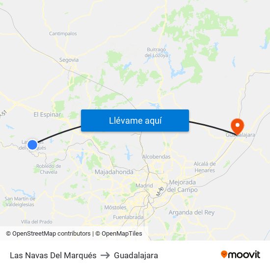 Las Navas Del Marqués to Guadalajara map