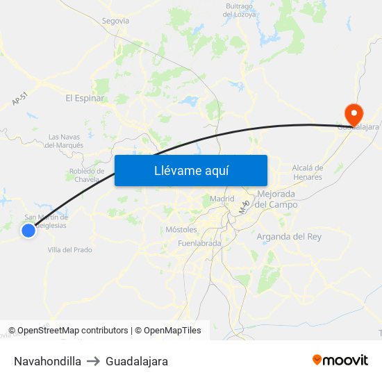 Navahondilla to Guadalajara map