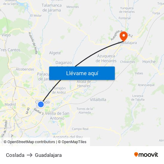 Coslada to Guadalajara map