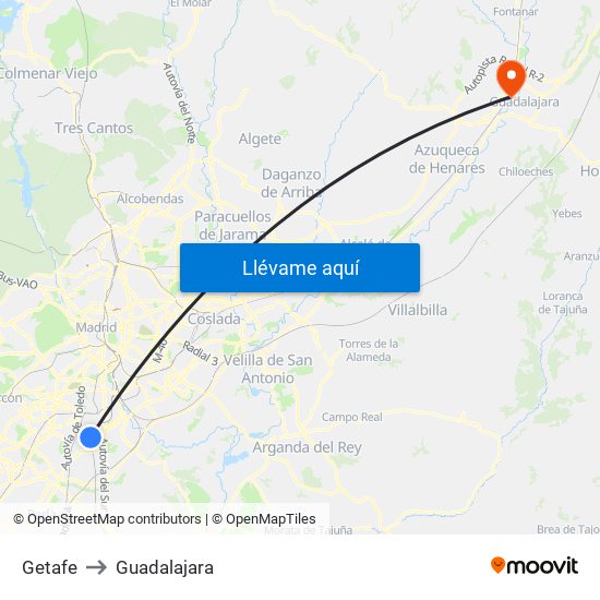 Getafe to Guadalajara map
