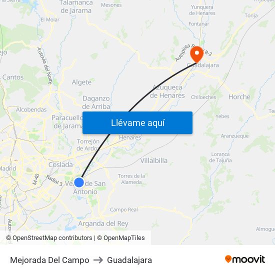 Mejorada Del Campo to Guadalajara map