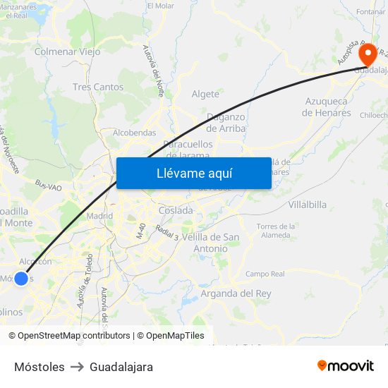 Móstoles to Guadalajara map