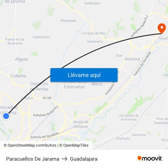 Paracuellos De Jarama to Guadalajara map