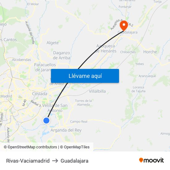 Rivas-Vaciamadrid to Guadalajara map
